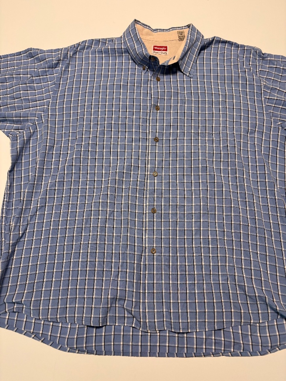 Mens Wrangler Premium Quality Short Sleeve Button Down Blue Plaid Shirt Size 3XL